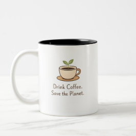 Drink Koffie. Red de Planeet. Minimaal Eco Koffie Tweekleurige Koffiemok