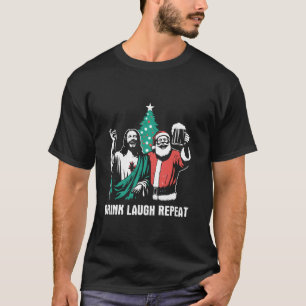 Drink Lach Herhaal Grappig Jesus Santa Bier Drink T-shirt