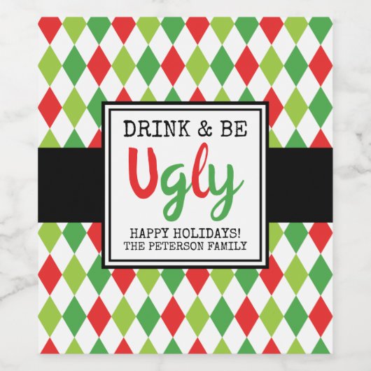 Drink & Lelijk Wijnflesetiket zijn Wijn Etiket (Enkel label)