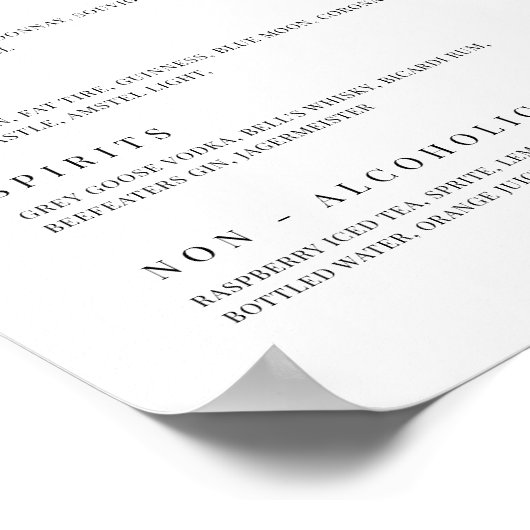 Drink lijst Bar Menu Receptie Gebeurtenistabel Tek Poster (Hoek)