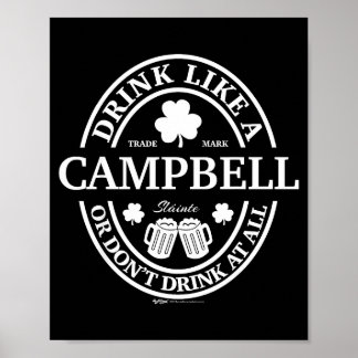 Drink Like A Campbell Shamrock St Patricks Day  Poster
