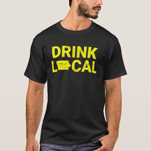 Drink Local Iowa Yellow T-shirt (Voorkant)