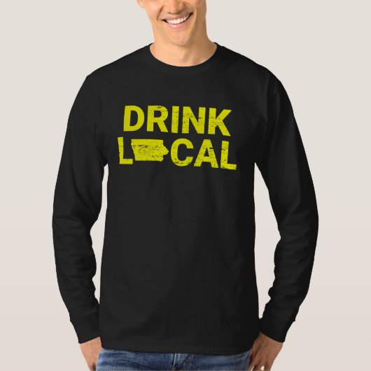 Drink Local Iowa Yellow T-shirt (Voorkant)