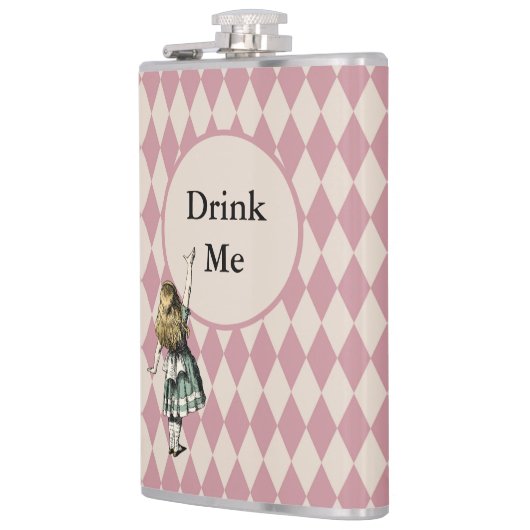 Drink me Alice in Wonderland Green Mauve Checkered Heupfles (Links)