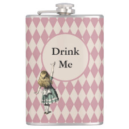Drink me Alice in Wonderland Green Mauve Checkered Heupfles