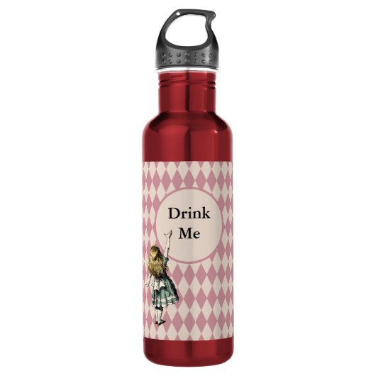 Drink me Alice in Wonderland Green Mauve Checkered Waterfles (Voorkant)