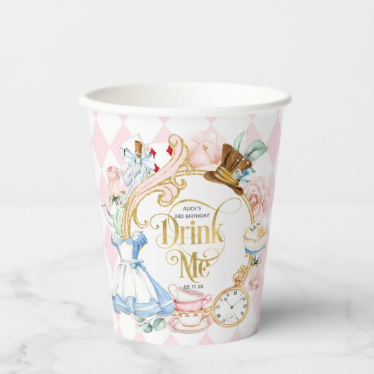 Drink me, Alice in Wonderland, meisje verjaardag Papieren Bekers (Voorkant)