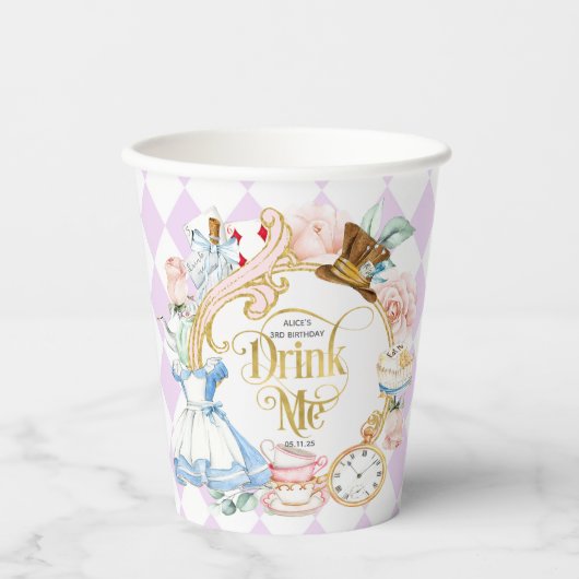 Drink me, Alice in Wonderland, meisje verjaardag Papieren Bekers (Voorkant)