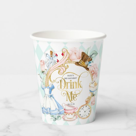 Drink me, Alice in Wonderland, meisje verjaardag Papieren Bekers (Achterkant)