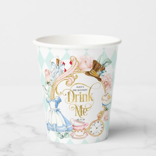 Drink me, Alice in Wonderland, meisje verjaardag Papieren Bekers (Voorkant)