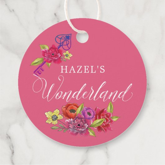 Drink me Alice in Wonderland Vibrant Bloemen theek Bedankjes Labels (Achterkant)