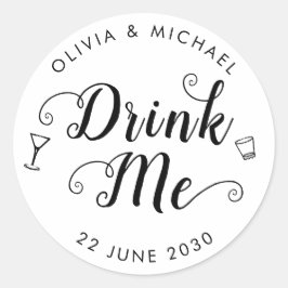 Drink me bruiloft shot wijnglas gunst ronde sticker