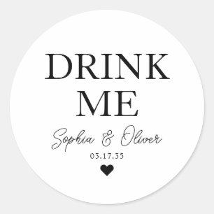 DRINK ME Dessert Candy Bar Hart Trouwgunst Ronde Sticker