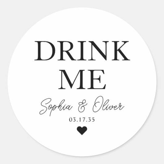 DRINK ME Dessert Candy Bar Hart Trouwgunst Ronde Sticker (Voorkant)