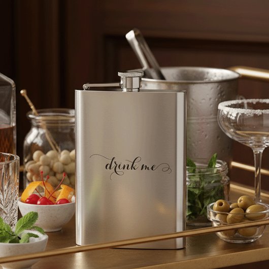 Drink me Elegant Script Flask Heupfles