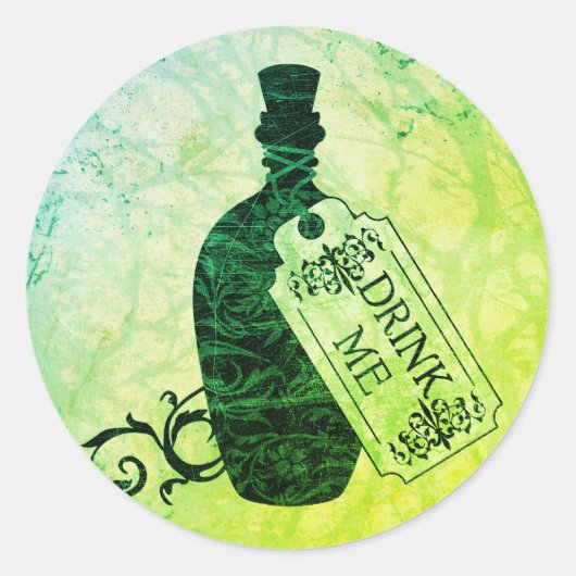 Drink me Fles Green Classic Round Sticker (Voorkant)