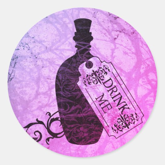 Drink me Fles Paarse Classic Round Sticker (Voorkant)