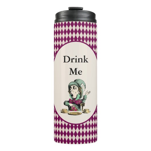 Drink me Mad Hatter Alice in Wonderland Magenta Thermosbeker (Voorkant)