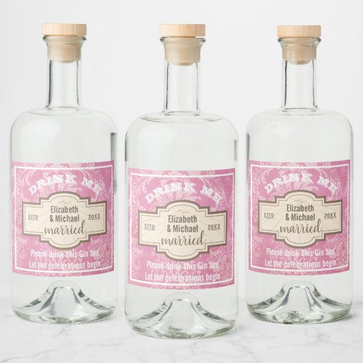 DRINK ME Roze Gin Bruilofts Viering Fles Cadeau Likeurfles Etiket (Flessen)