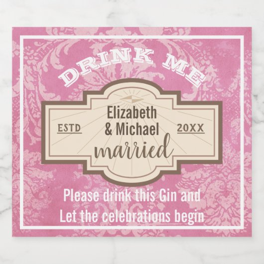 DRINK ME Roze Gin Bruilofts Viering Fles Cadeau Likeurfles Etiket (Enkel label)