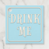 "Drink me" Victoriaans Tea Party Blue Square Custo Bedankjes Labels (Voorkant)