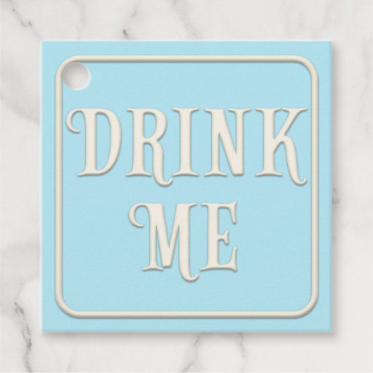 "Drink me" Victoriaans Tea Party Blue Square Custo Bedankjes Labels (Voorkant)