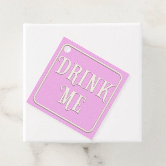 "Drink me" Victoriaans Tea Party Pink Square Bedankjes Labels (In situ)