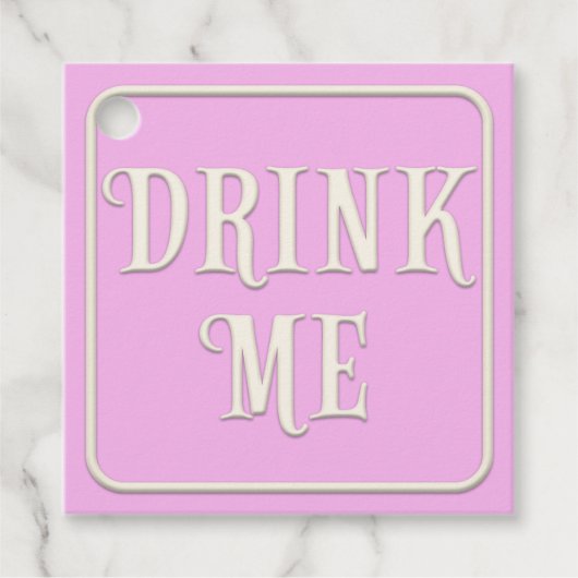 "Drink me" Victoriaans Tea Party Pink Square Bedankjes Labels (Voorkant)