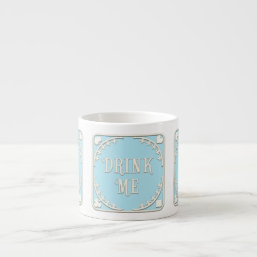 "Drink me" Wonderland Tea Party Pastel Blue Emblem Espresso Kop (Voorkant)