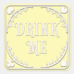"Drink me" Wonderland Tea Party Temping Yellow Vierkante Sticker