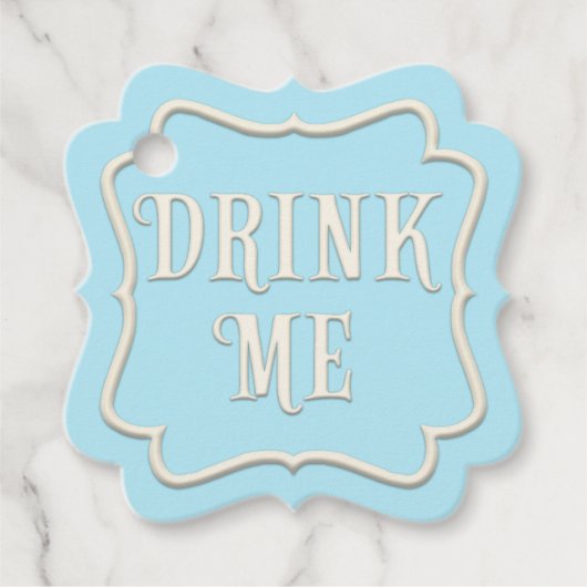 "Drink Me" Wonderland Theevisite Blauw Persoonlijk Bedankjes Labels (Voorkant)