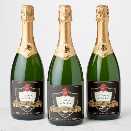 DRINK ME - Zwarte Gouden Trouw Favoriete Fles Sparkling Wijnetiket (Flessen)