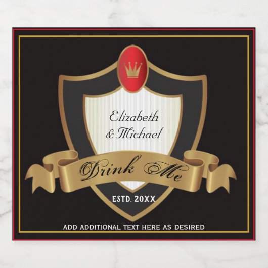 DRINK ME - Zwarte Gouden Trouw Favoriete Fles Sparkling Wijnetiket (Enkel label)