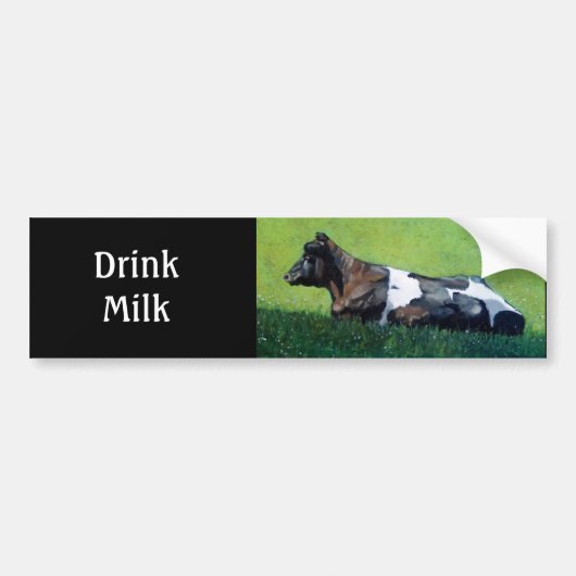 "Drink Melk": Holstein Cow in Oil Pastel: Melk Bumpersticker (Voorkant)