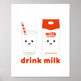 Drink melk - Kawaii ontwerp Poster