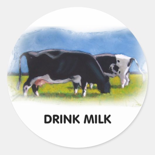 DRINK MELK KOEIEN KUNSTWERK RONDE STICKER (Voorkant)
