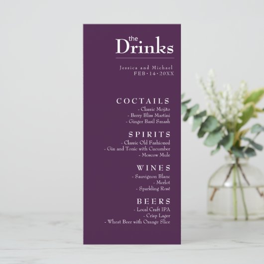 Drink menu Fuchsia Betovering: Waterverf (Staand voorkant)