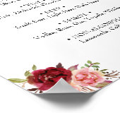 Drink menu teken bruiloft marsala floral boho chic poster (Hoek)