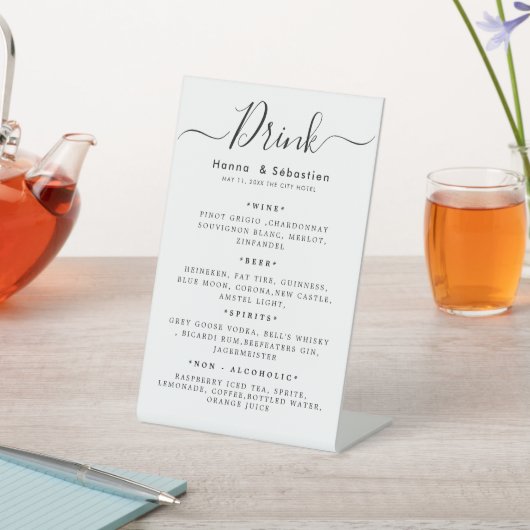Drink Menu Wedding Reception Reclamebord Met Voetstuk (Insitu)