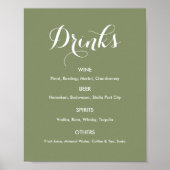 Drink Menu Wedding Sage Green Poster (Voorkant)
