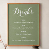 Drink Menu Wedding Sage Green Poster