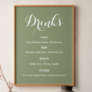 Drink Menu Wedding Sage Green Poster