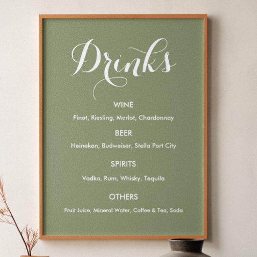 Drink Menu Wedding Sage Green Poster