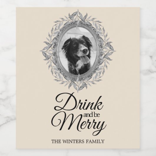 Drink Merry Festivale Feestelijke Zilveren Lijst F Wijn Etiket (Enkel label)