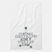 Drink met de kat - grijs | Grappige keukenhanddoek (Verticaal)