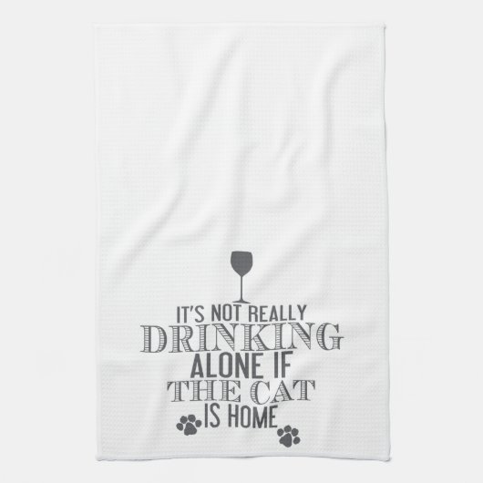 Drink met de kat - grijs | Grappige keukenhanddoek (Verticaal)