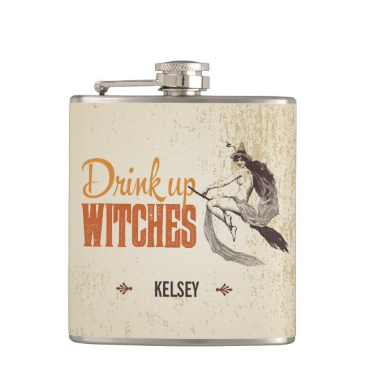 Drink met heksen Personaliseer de erlenmeyer Heupfles (Voorkant)