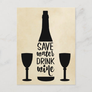 Drink met water in zwarte fles met twee glazen gla briefkaart