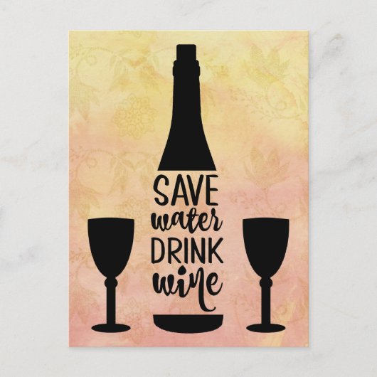 Drink met water in zwarte fles met twee glazen gla briefkaart (Voorkant)