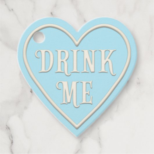 "Drink mij" Tea Party Blue Heart, gepersonaliseerd Bedankjes Labels (Voorkant)